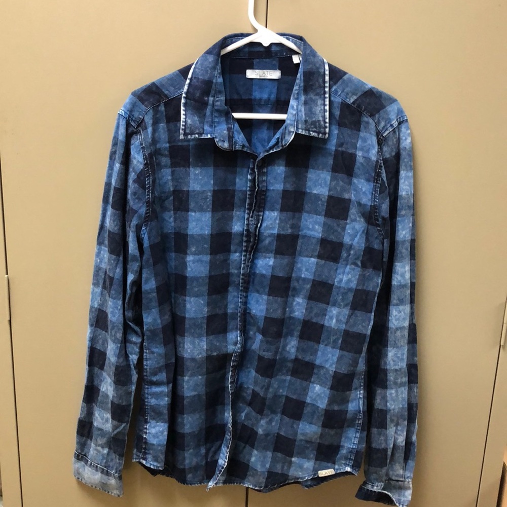 Slate Denim & Co. Blue Plaid Button Down Shirt